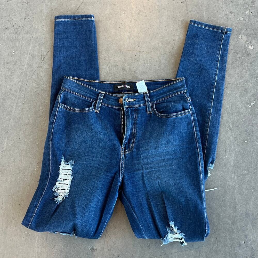 Fashion Nova Dark Wash High Waisted Distressed Holy Skinny Jeans 11/29